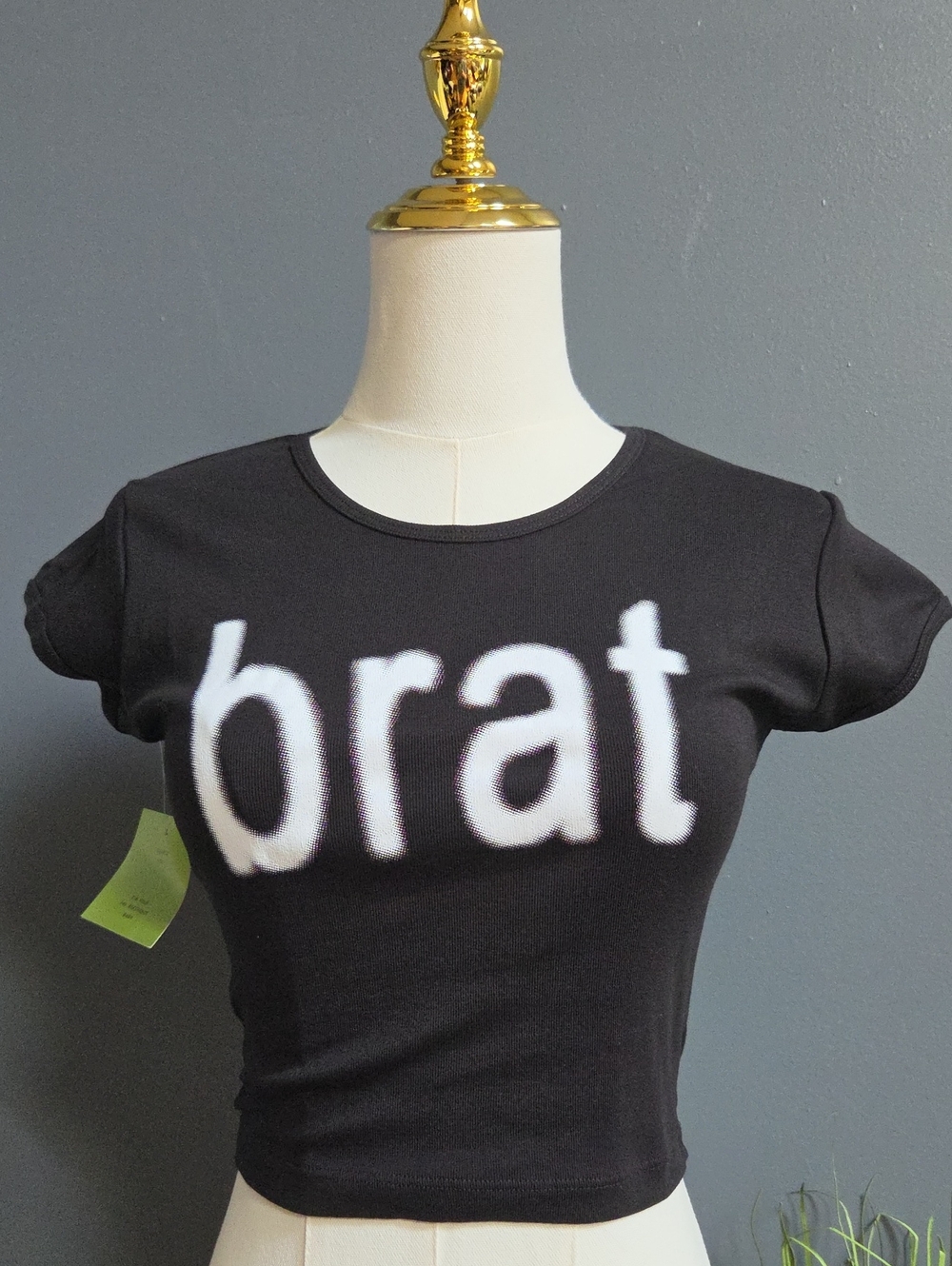 NWT Official Charli XCX BRAT Baby Tee Black Graphic Crop Top Size Small